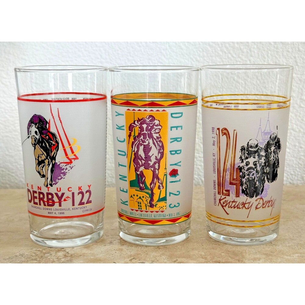 Vintage Kentucky Derby Glasses 1996 1997 1998 Set of 3 Churchill‎ Downs Aramark